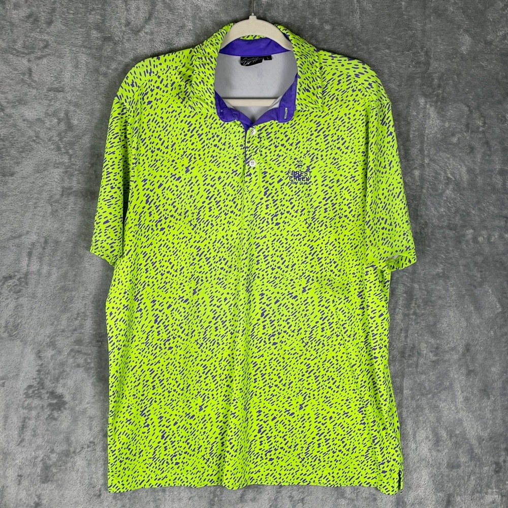 Sunday Swagger Polo Shirt Mens L Neon Green Purple Excellent Forest Creek Golf